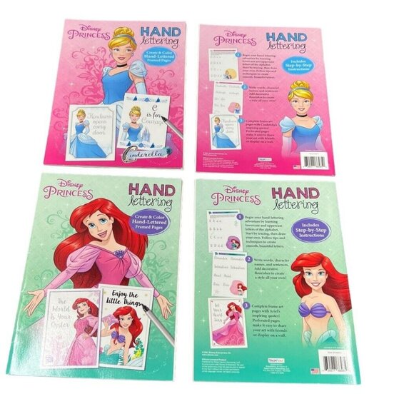 Disney Princess Hand Lettering Activity Set of 4 Cinderella & Ariel Books Create - Picture 1 of 12